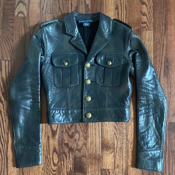 Ralph Lauren Blue Label Cropped Black Leather Jacket - Picture 13 of 14